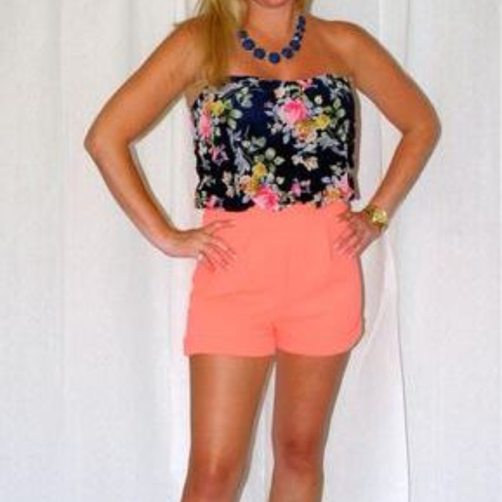 Strapless Floral Print Romper